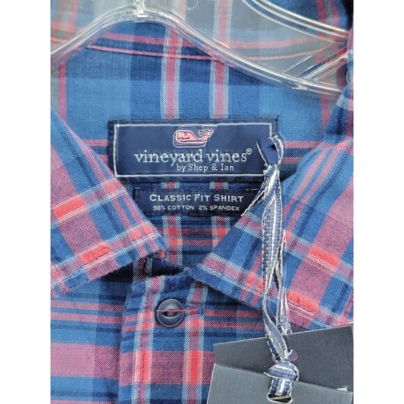 VINEYARD VINES Men's S Indigo Plaid Stretch Cotton Short-Sleeve Dockman Shirt - Picture 3 of 8